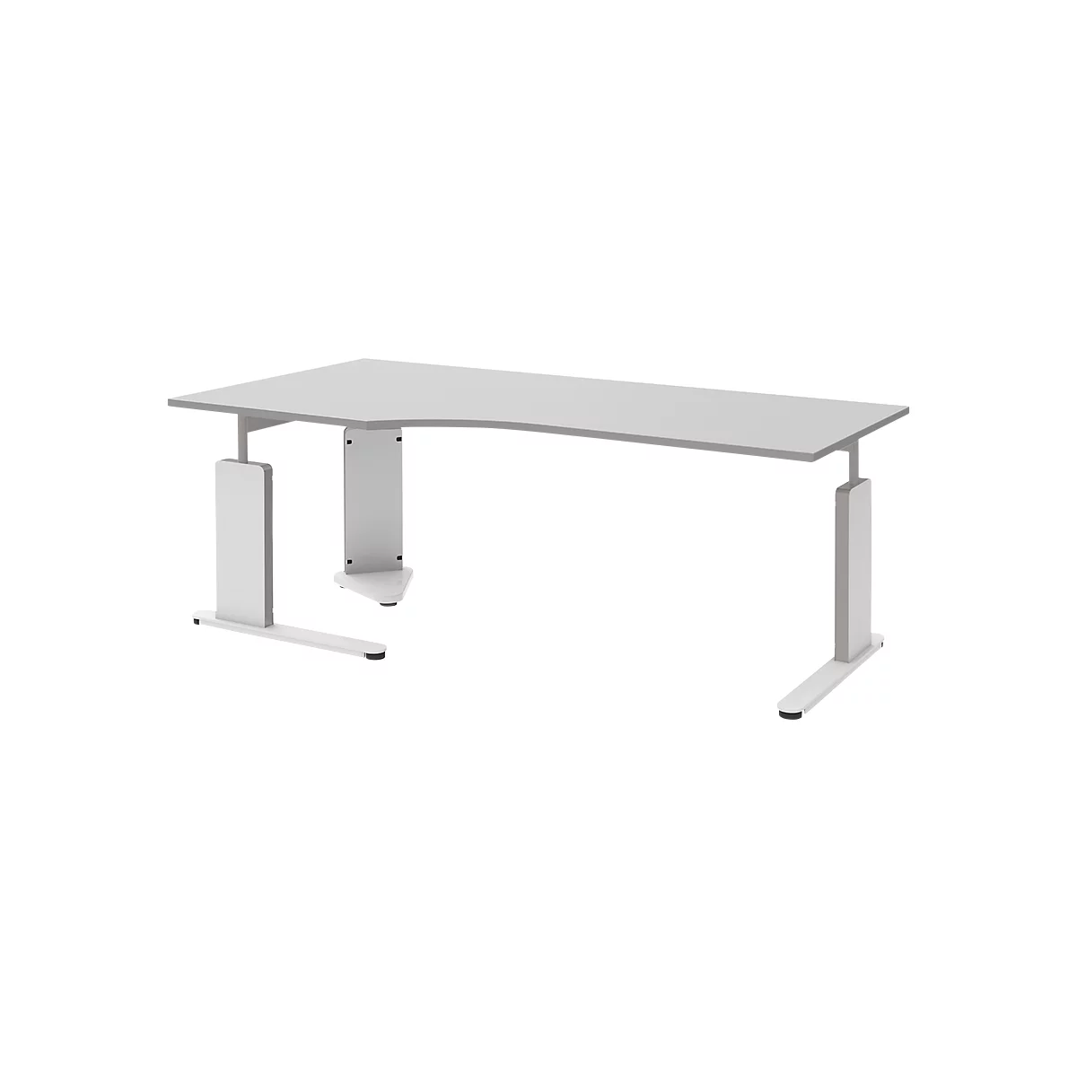 Bureau BARI, pieds en C, forme B, asymétrique, extension à droite, l. 2000 mm, gris clair