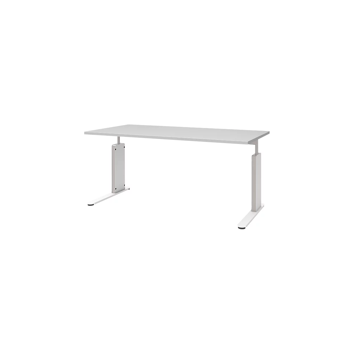 Bureau BARI, pieds en C, forme B, rectangulaire, l. 1600 x P 800 x H 680 - 820 mm, gris clair