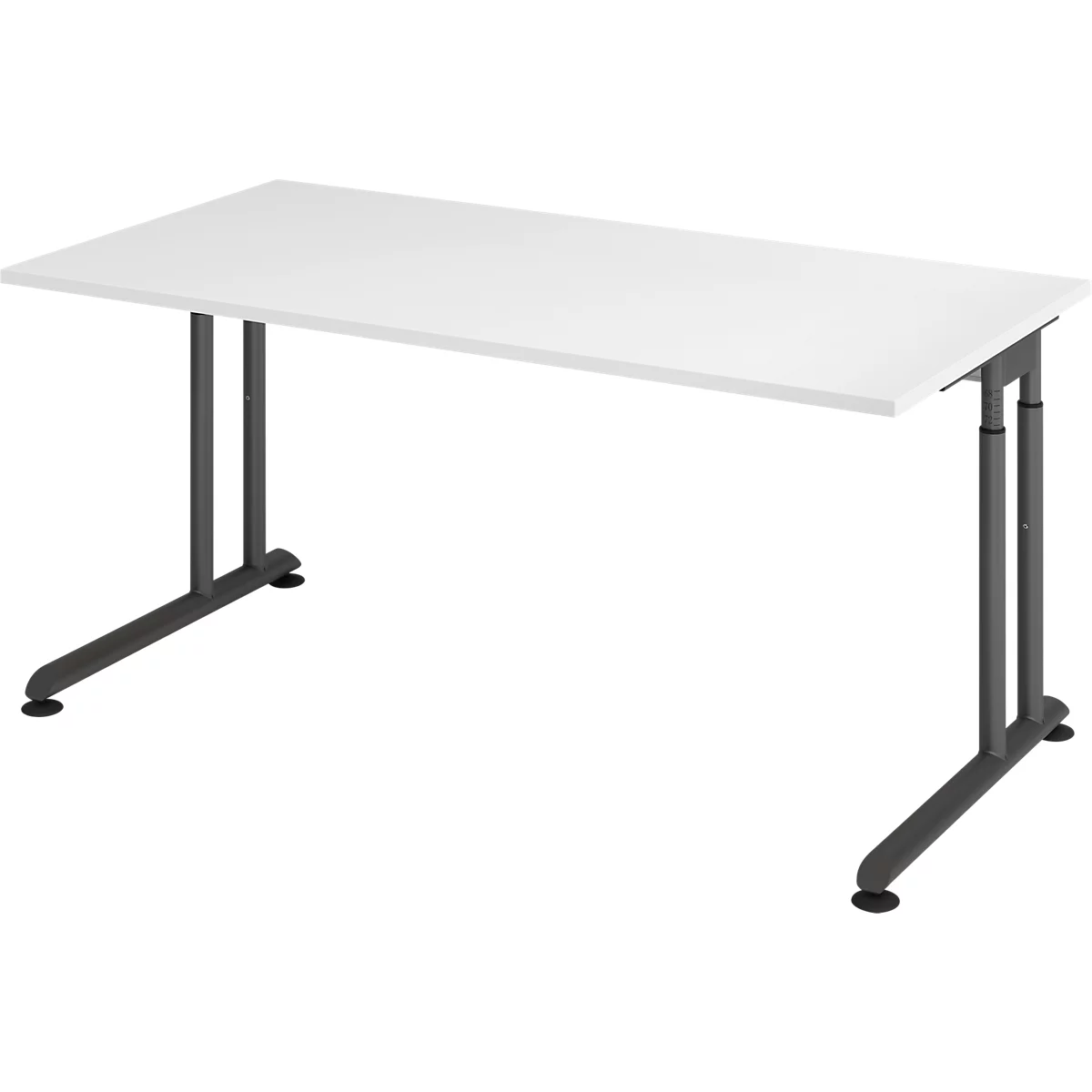 Bureau Breno, handmatige hoogteverstelling, horizontale kabelgoot, B 1600 x D 800 x H 680-820 mm, spaanplaat &amp; staal, wit/graphite