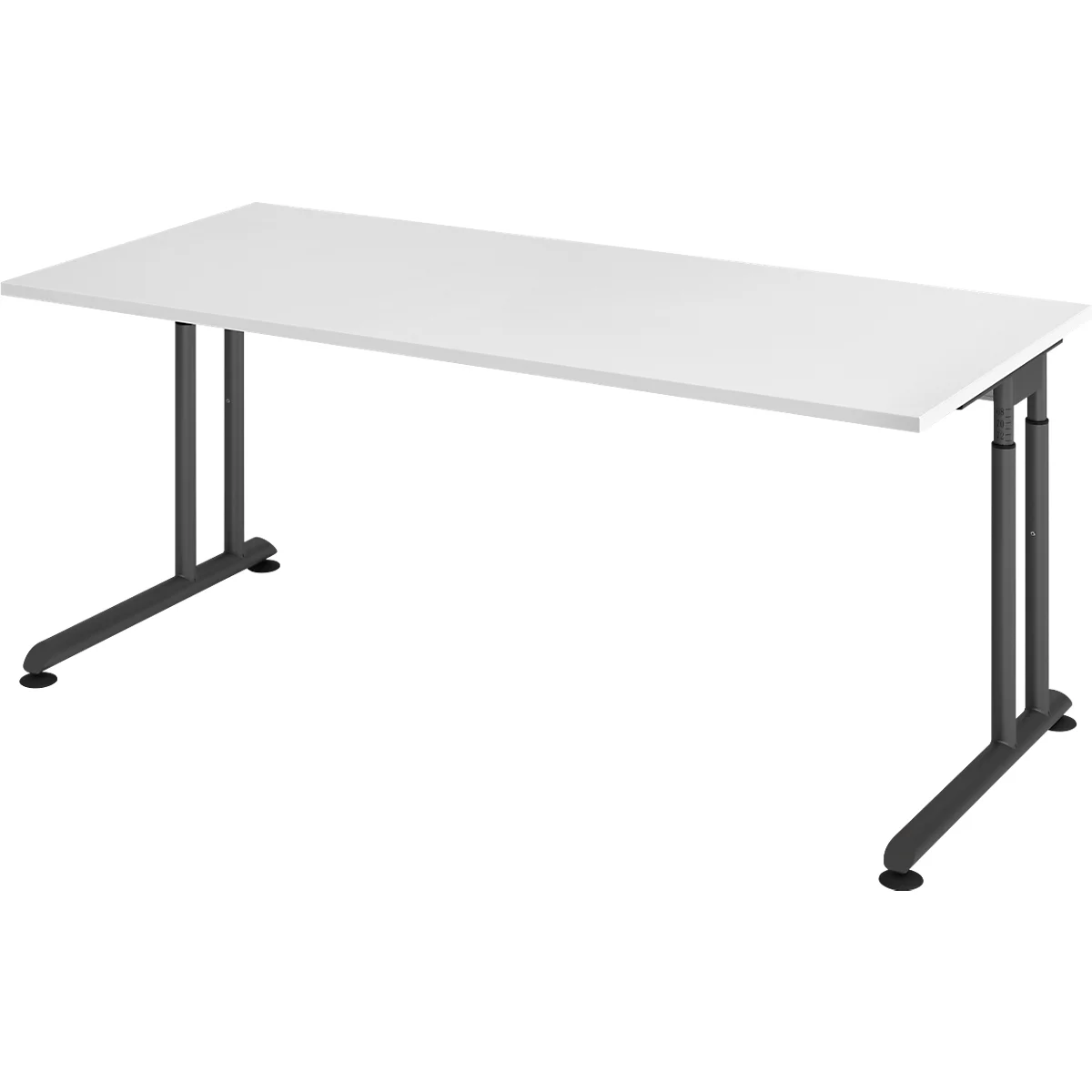 Bureau Breno, réglage manuel de la hauteur, passage de câbles horizontal, L 1800 x P 800 x H 680-820 mm, panneau de particules &amp; acier, blanc/graphite