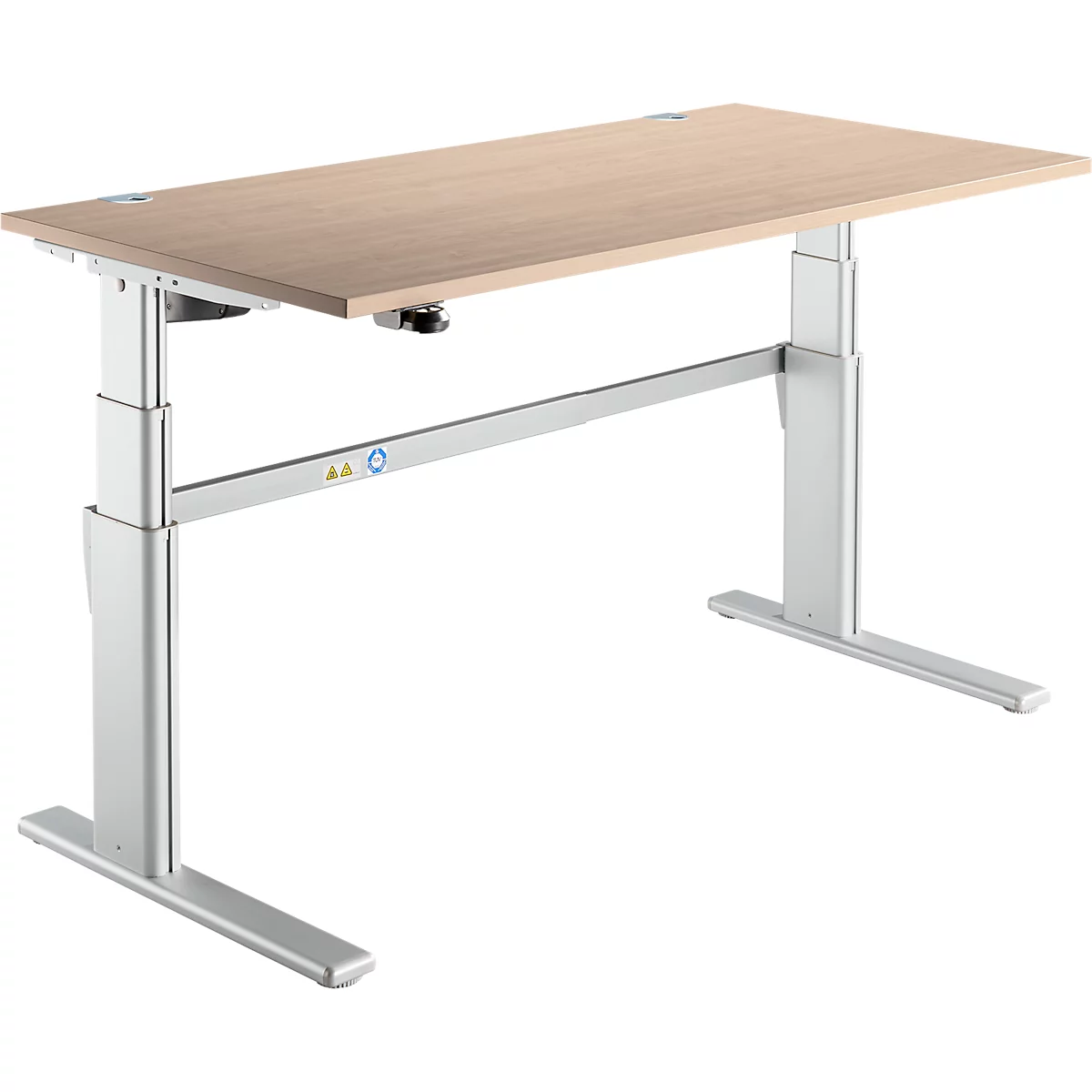Bureau Confort, hauteur réglable électriquement, rectangulaire, piétement en C, L 1600 x P 800 x H 655-1305 mm, chêne/aluminium blanc RAL 9006