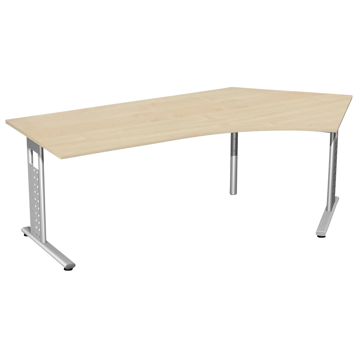 Bureau d’angle ALICANTE 135°, pieds en C, extension à droite, l. 2166 x P 800 x H 680 - 820 mm, coloris érable