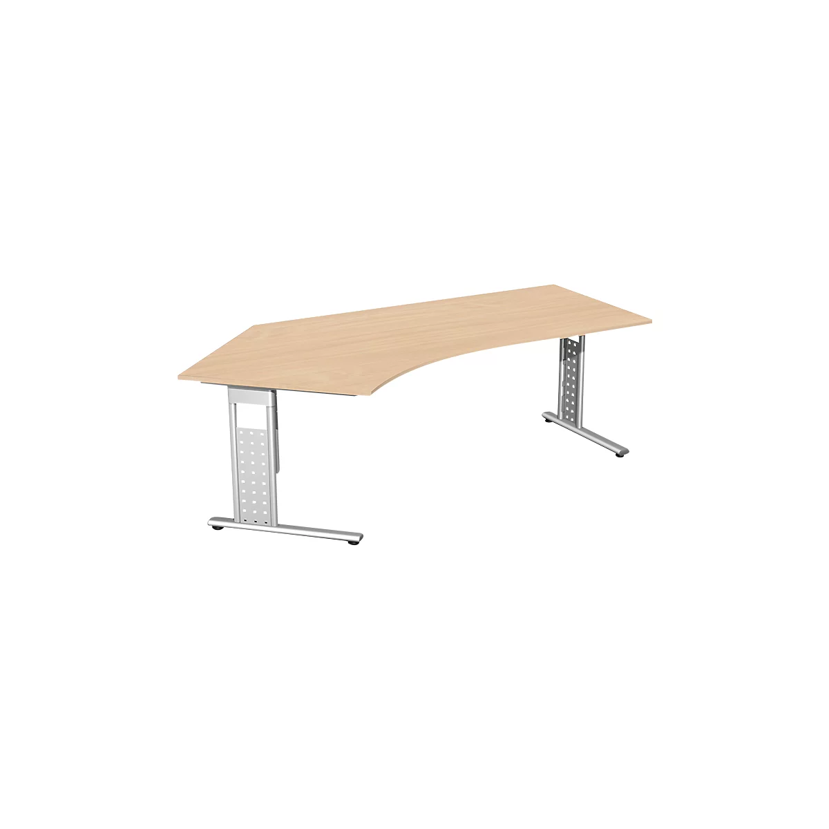 Bureau d’angle ALICANTE 135°, pieds en C, extension à gauche, l. 2166 x P 800 x H 680 - 820 mm, coloris hêtre