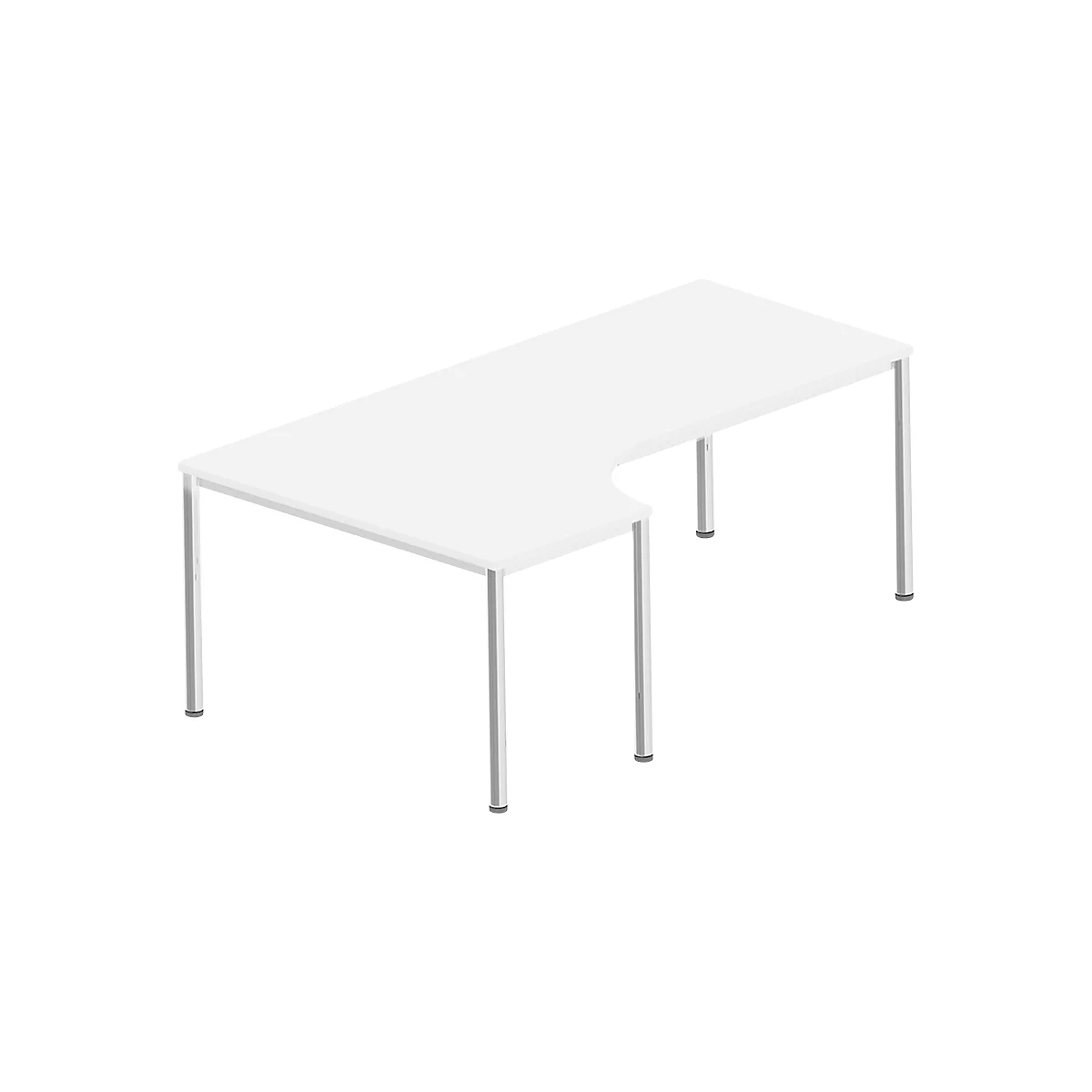 Bureau d’angle BEXXSTAR, piètement rond, asymétrique, extension à gauche, l. 2000 x P 800/1200 mm, blanc