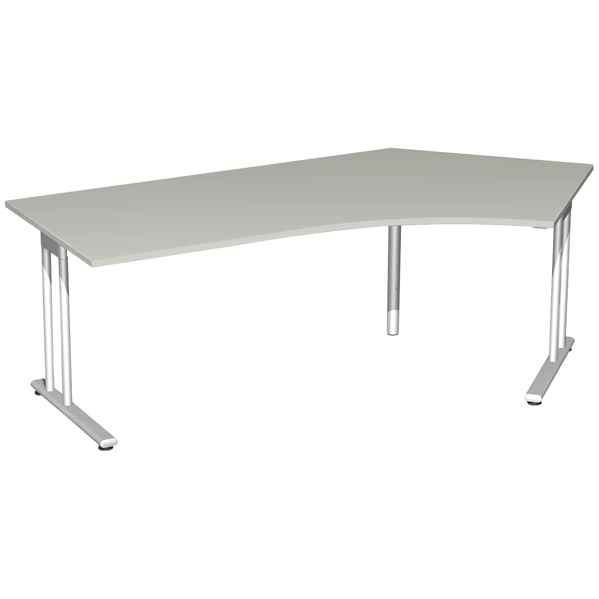 Bureau d’angle PALENQUE 135°, pieds en C, angle à droite, l. 2165 x P 800/1130 x H 720 mm, gris clair