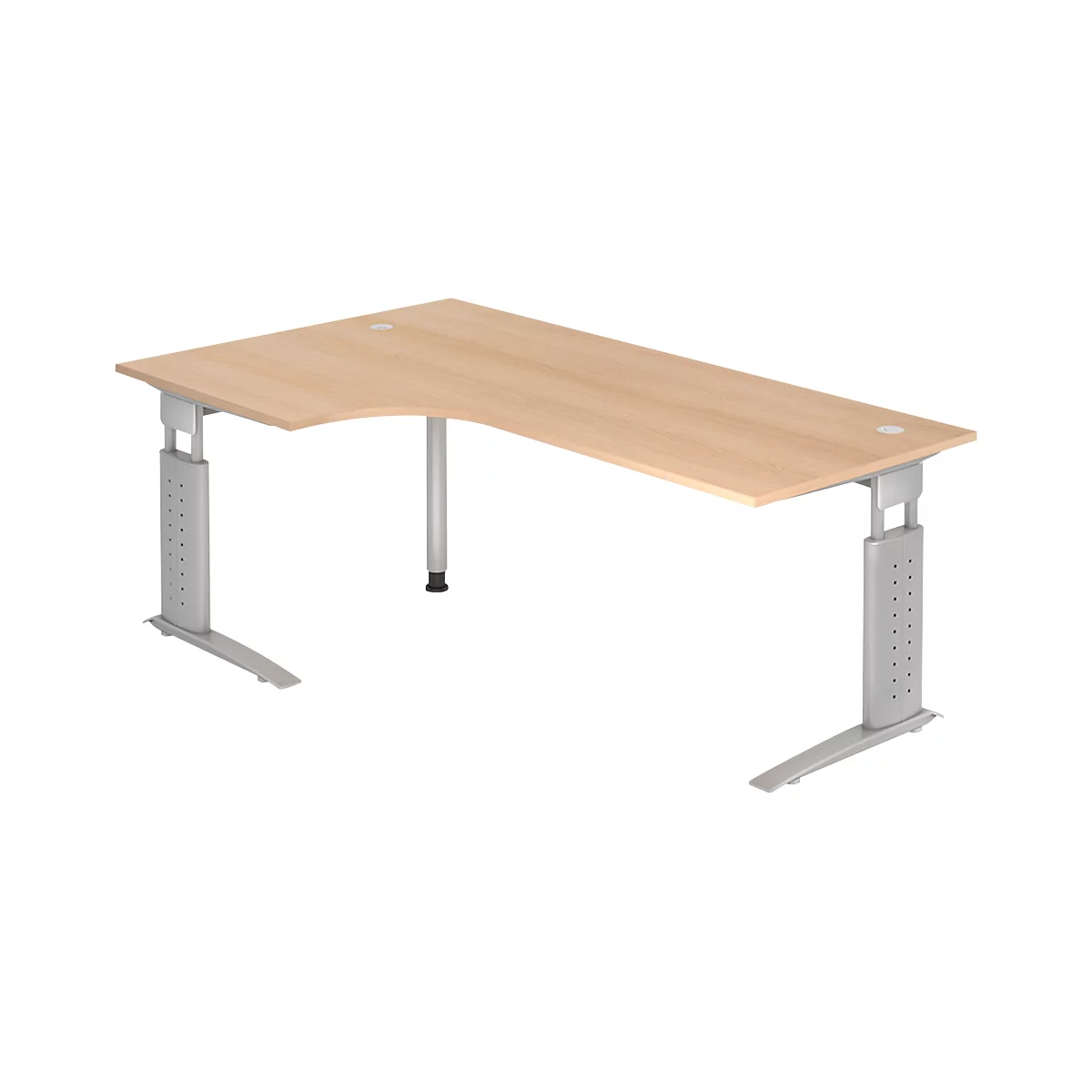 Bureau d'angle TARVIS, l. 2000 x P 1200/800 x H 680 - 860 mm, armature argentée, coloris chêne