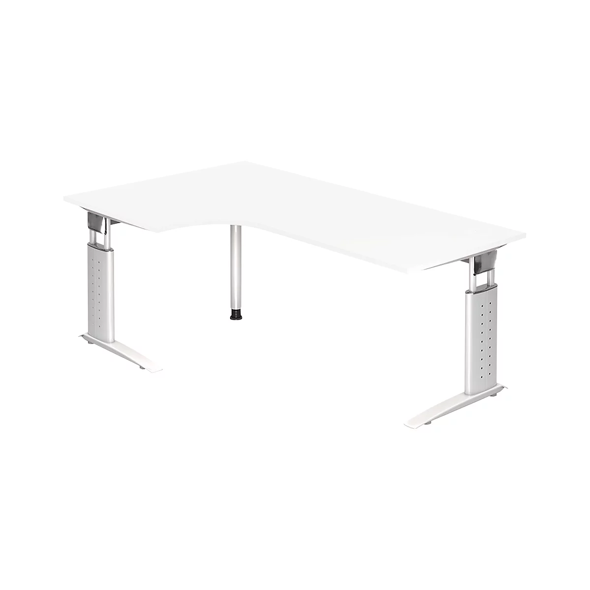 Bureau d'angle TARVIS, l. 2000 x P 1200/800 x H 680 - 860 mm, armature blanche, blanc