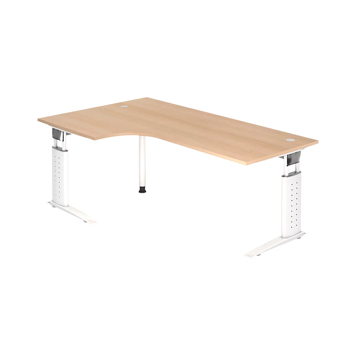 Bureau d'angle TARVIS, l. 2000 x P 1200/800 x H 680 - 860 mm, armature blanche, coloris chêne