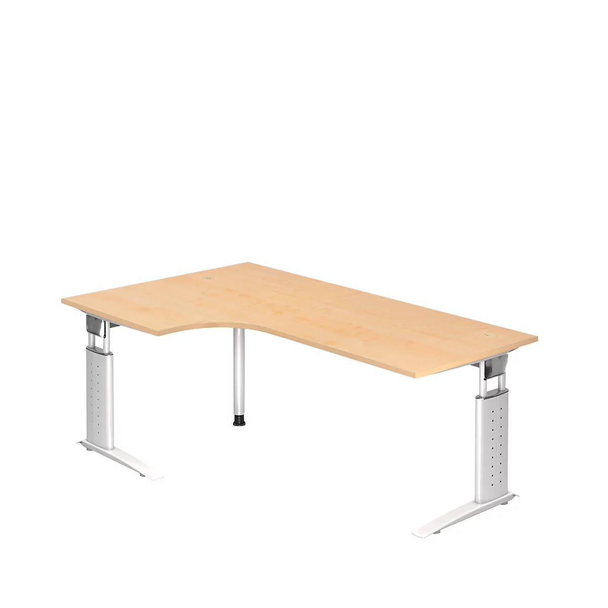 Bureau d'angle TARVIS, l. 2000 x P 1200/800 x H 680 - 860 mm, armature blanche, coloris érable