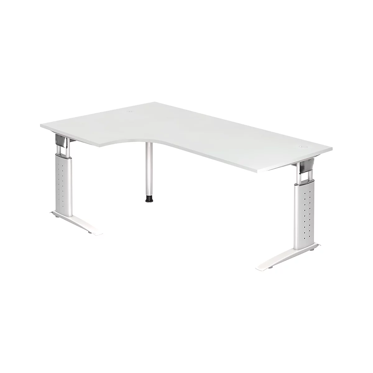 Bureau d'angle TARVIS, l. 2000 x P 1200/800 x H 680 - 860 mm, armature blanche, gris clair