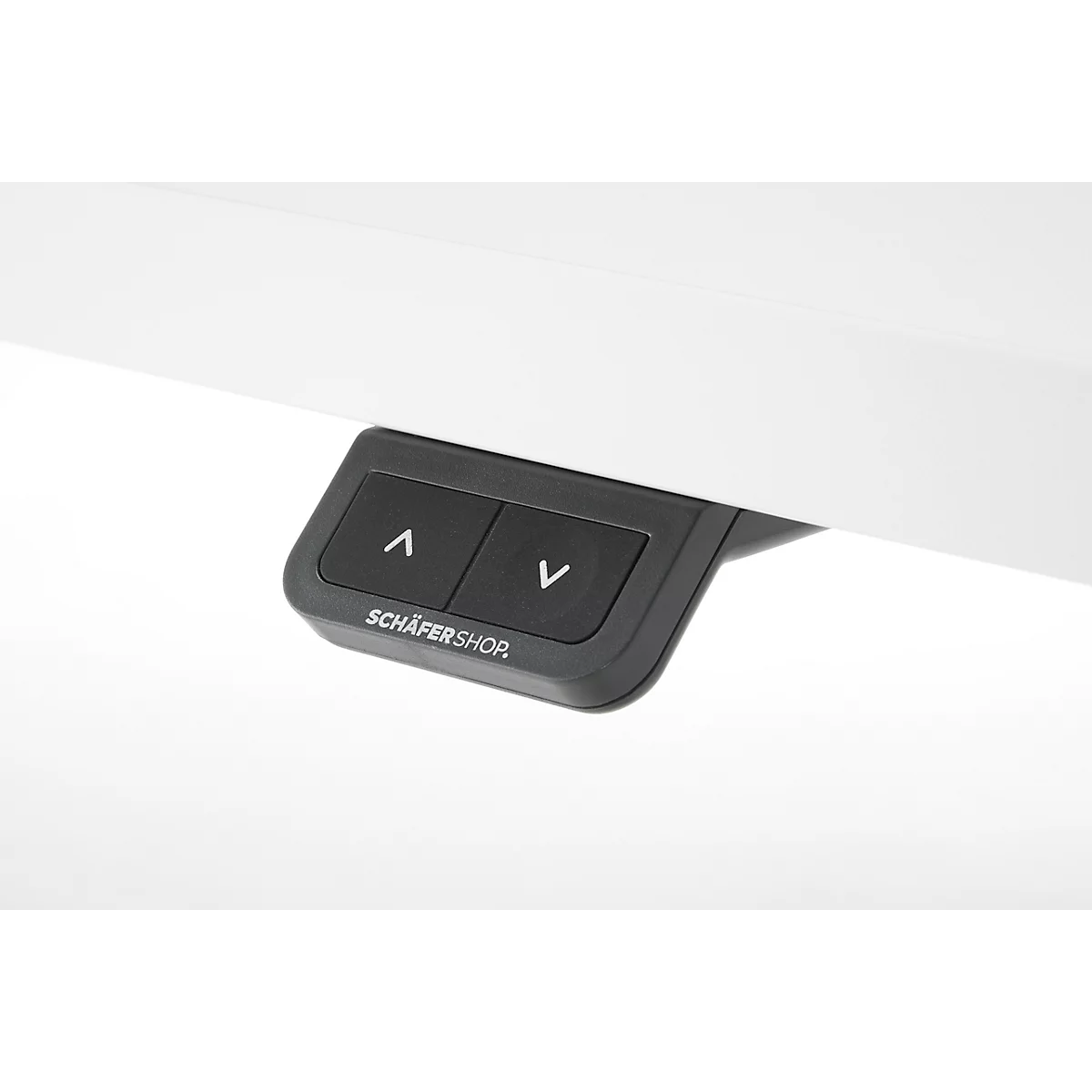 Bureau EHV, hauteur réglable électriquement, jusqu'à 100 kg, 605-1265 mm, piétement en T sans traverse, panneau up/down, L 1600 x P 800, blanc/noir