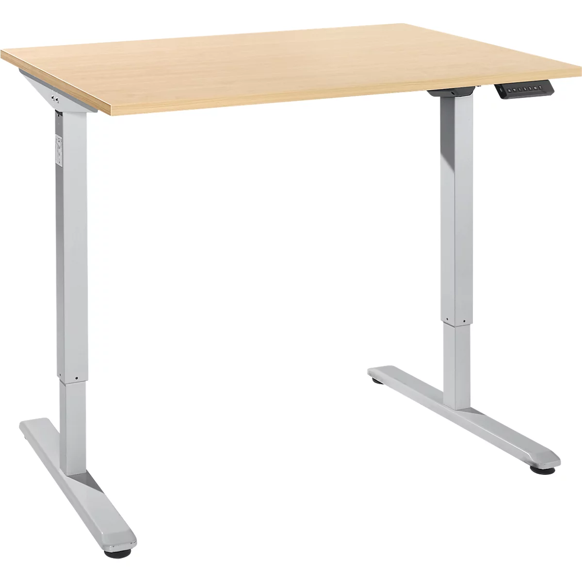 Bureau, elektrisch in hoogte verstelbaar, rechthoekig, T-Fu, B 1200 x D 800 x H 755-1255 mm, ahorn/weialu + memory-bedieningspaneel, kabelgoot
