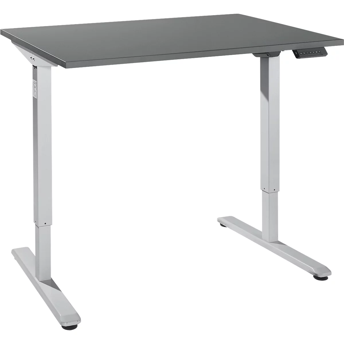 Bureau, elektrisch in hoogte verstelbaar, rechthoekig, T-Fu, B 1200 x D 800 x H 755-1255 mm, grafiet/wit + memory-bedieningspaneel, kabelgoot