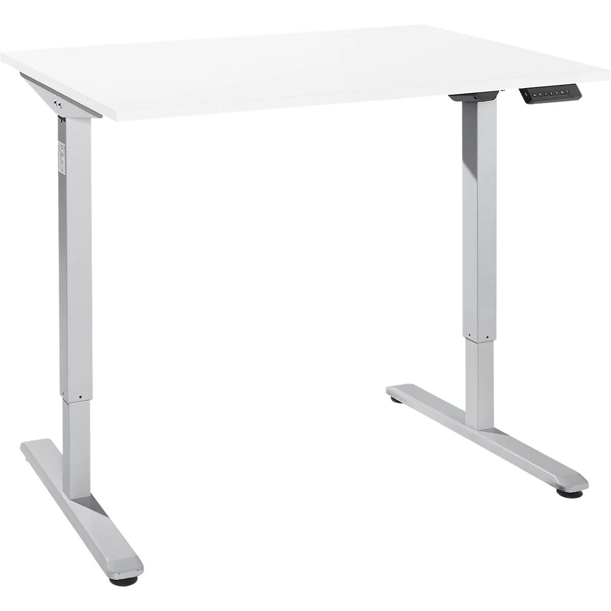 Bureau, elektrisch in hoogte verstelbaar, rechthoekig, T-Fu, B 1200 x D 800 x H 755-1255 mm, wit/weialu + memory-bedieningspaneel, kabelgoot
