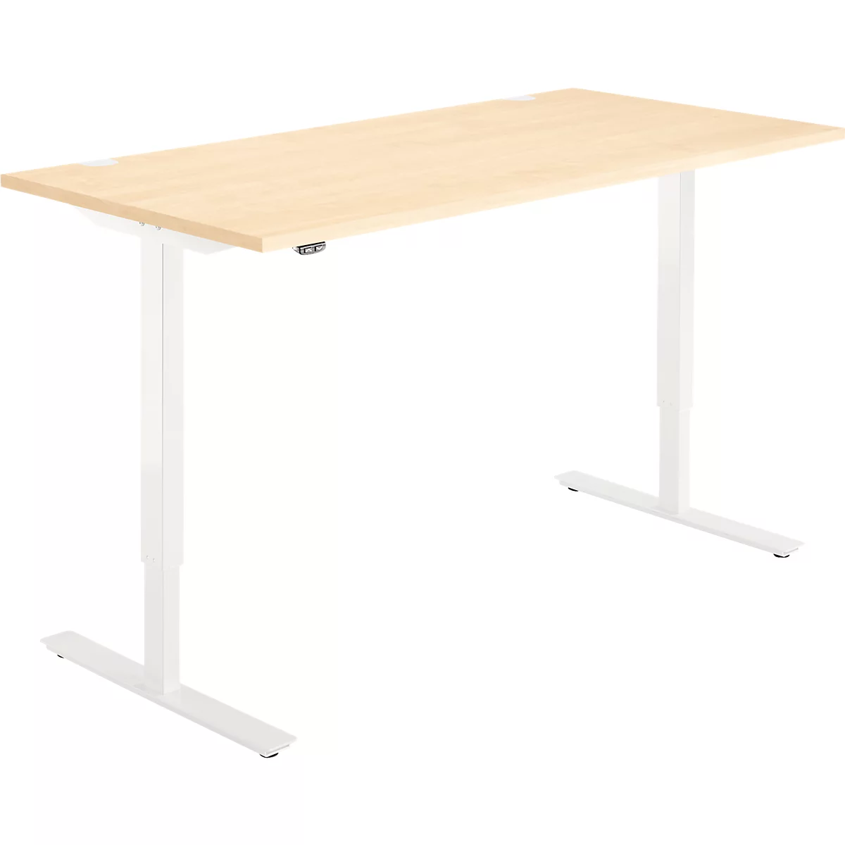 Bureau, elektrisch in hoogte verstelbaar, rechthoekig, T-voet, B 1600 x D 800 x H 705-1205 mm, ahorn/crème wit 