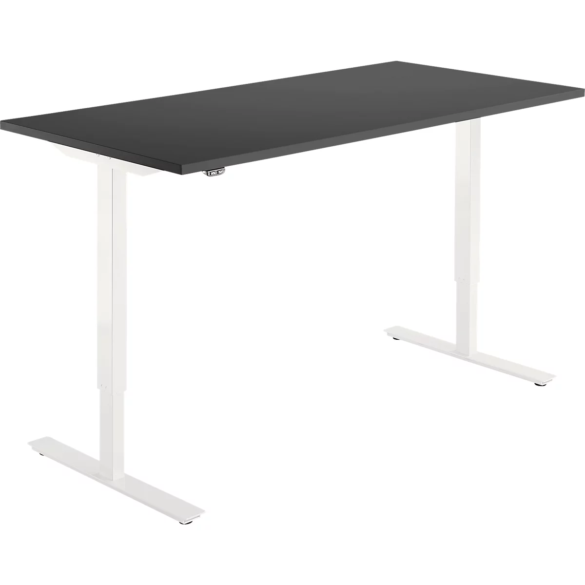 Bureau, elektrisch in hoogte verstelbaar, rechthoekig, T-voet, B 1600 x D 800 x H 705-1205 mm, grafiet/crème wit 