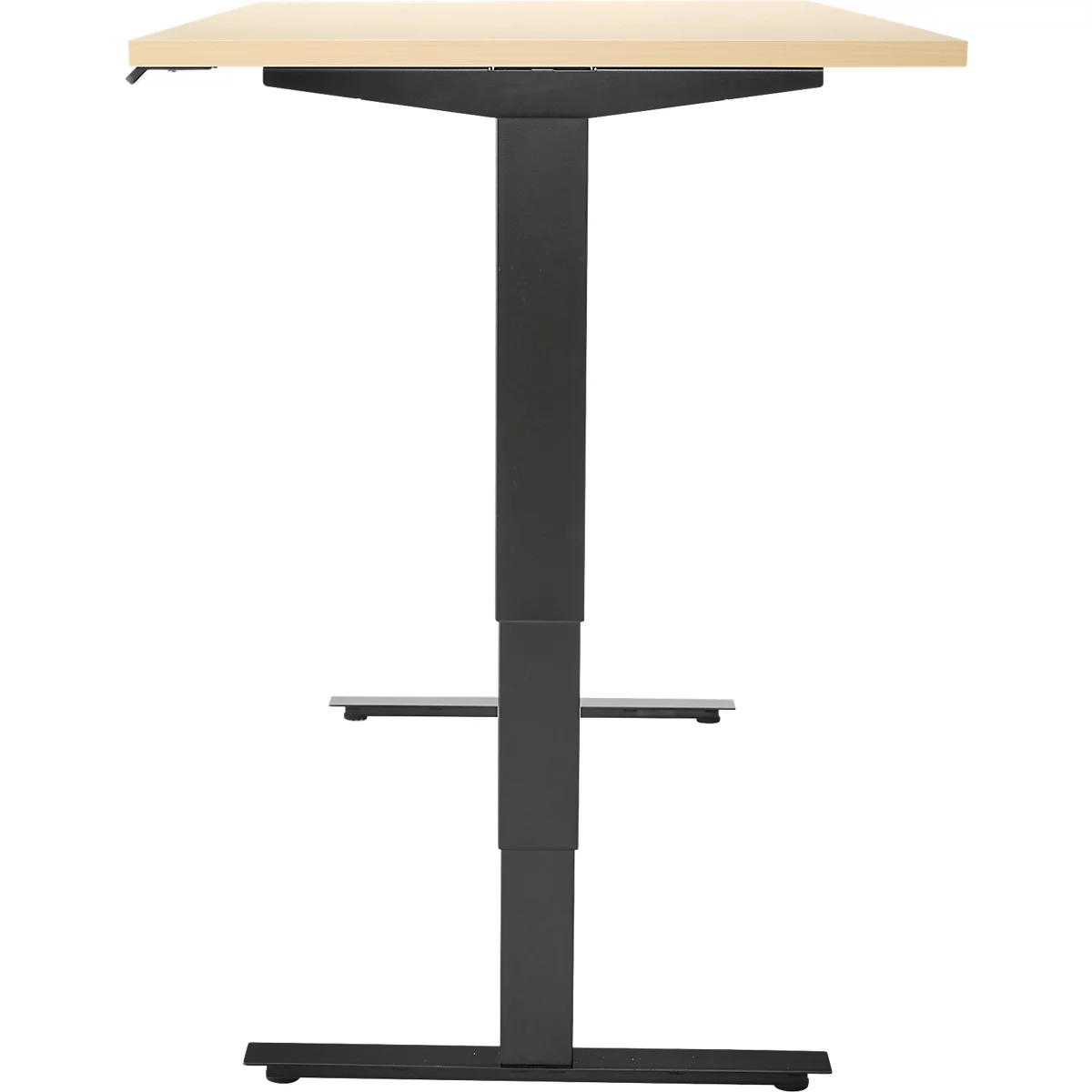 Bureau, elektrisch in hoogte verstelbaar, T-poot zonder dwarsbalk, B 1600 x D 800 x H 605-1265 mm, ahorn/zwart