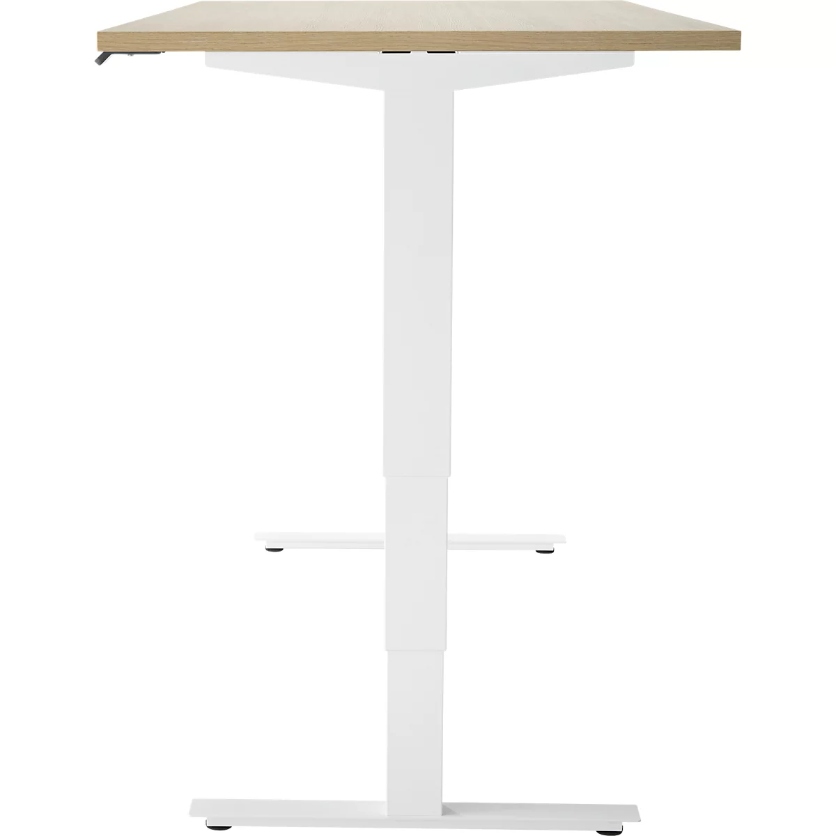 Bureau, elektrisch in hoogte verstelbaar, T-poot zonder dwarsbalk, B 1600 x D 800 x H 605-1265 mm, eiken/wit