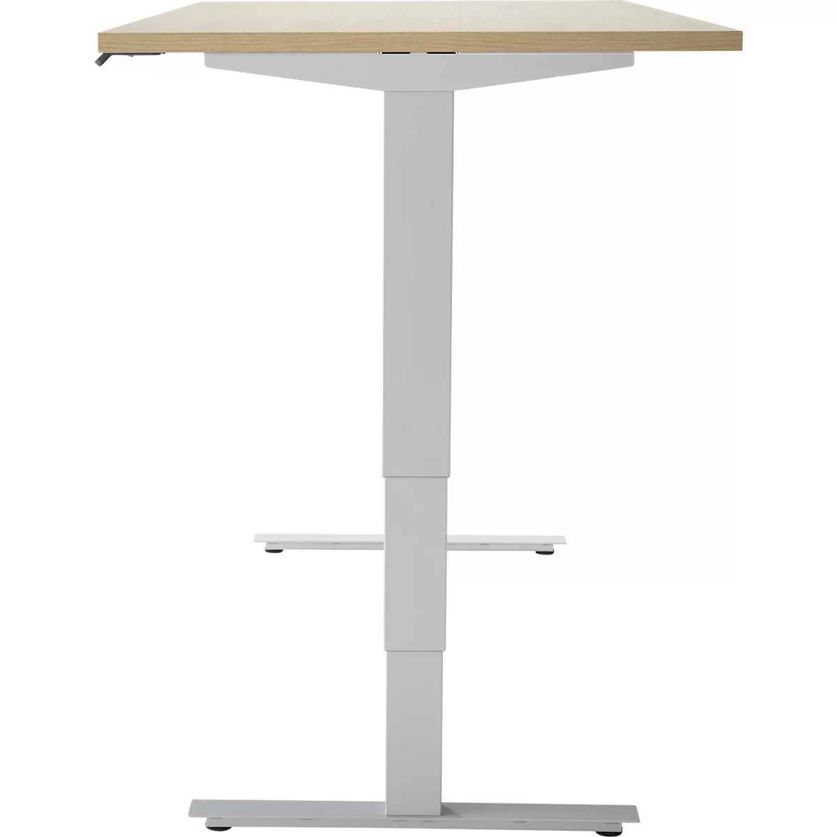 Bureau, elektrisch in hoogte verstelbaar, T-poot zonder dwarsbalk, B 1600 x D 800 x H 605-1265 mm, eiken/zilver