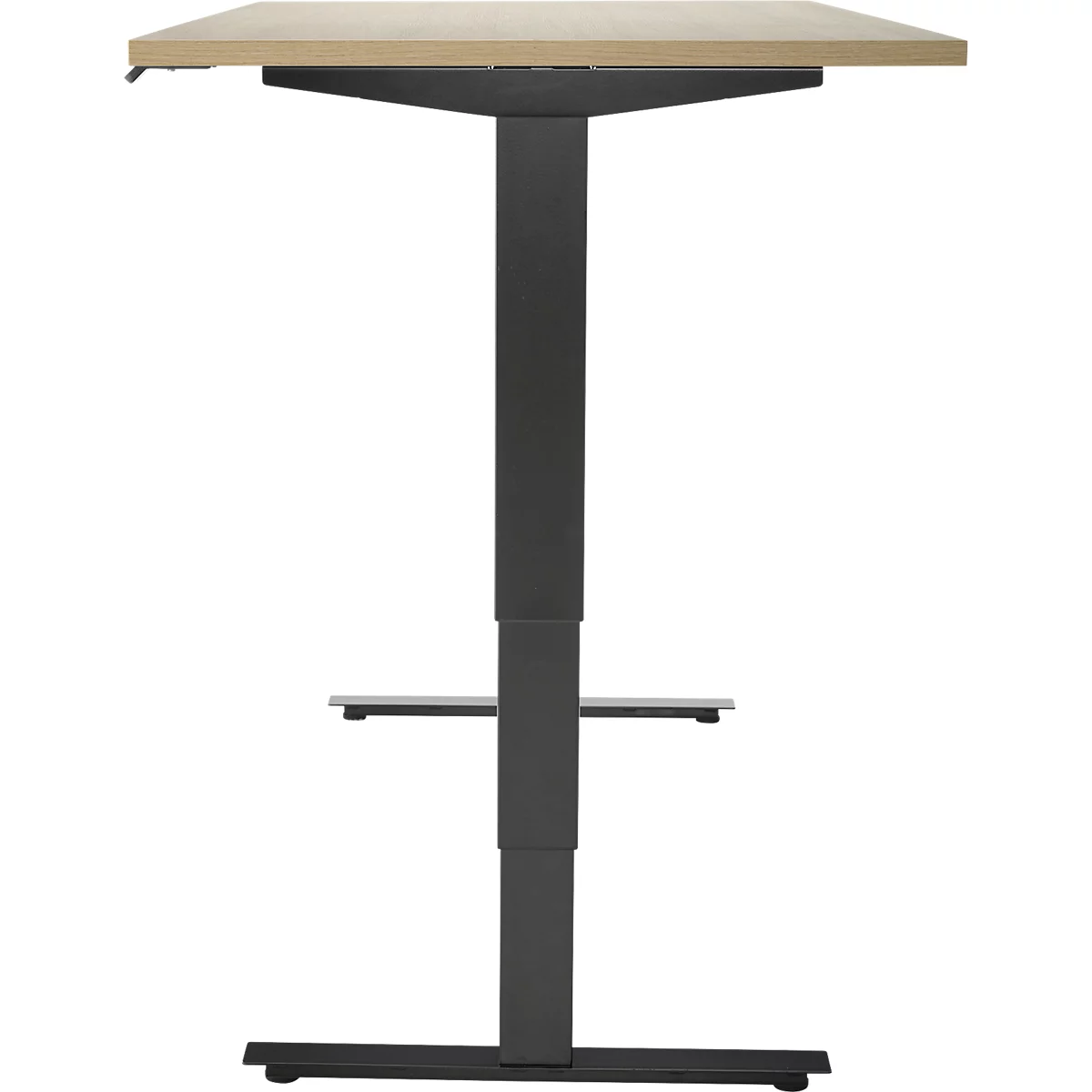 Bureau, elektrisch in hoogte verstelbaar, T-poot zonder dwarsbalk, B 1600 x D 800 x H 605-1265 mm, eiken/zwart
