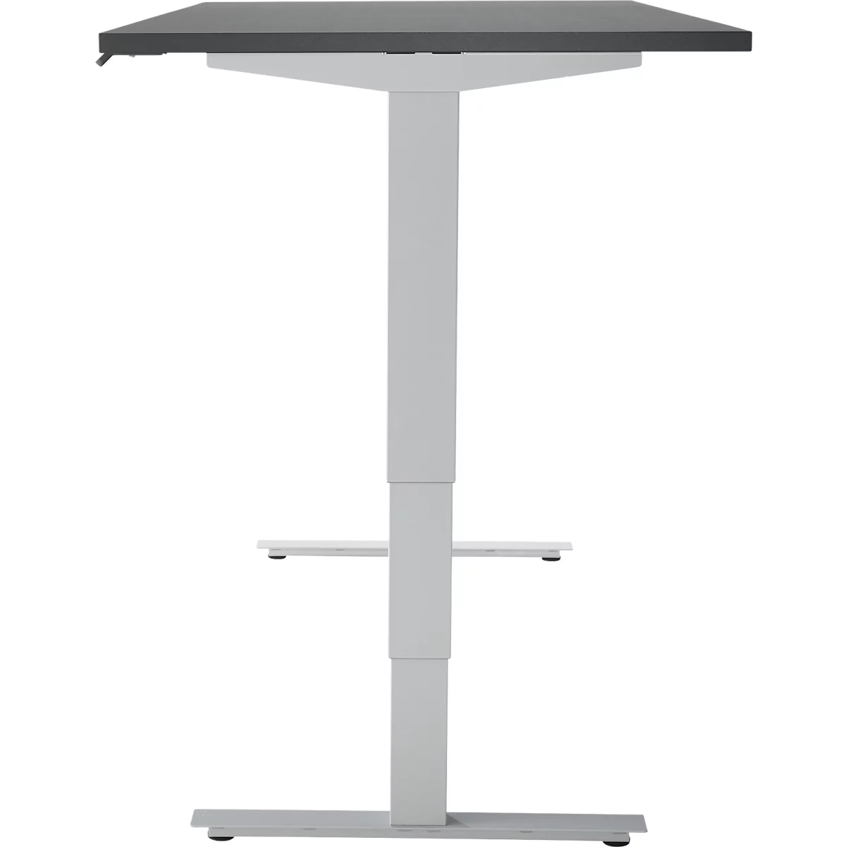 Bureau, elektrisch in hoogte verstelbaar, T-poot zonder dwarsbalk, B 1600 x D 800 x H 605-1265 mm, grafiet/zilver