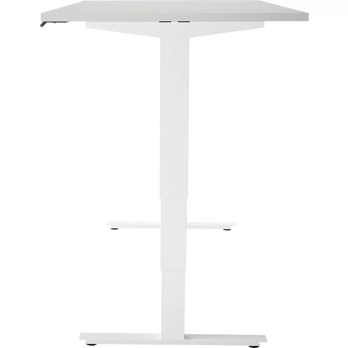 Bureau, elektrisch in hoogte verstelbaar, T-poot zonder dwarsbalk, B 1600 x D 800 x H 605-1265 mm, lichtgrijs/wit