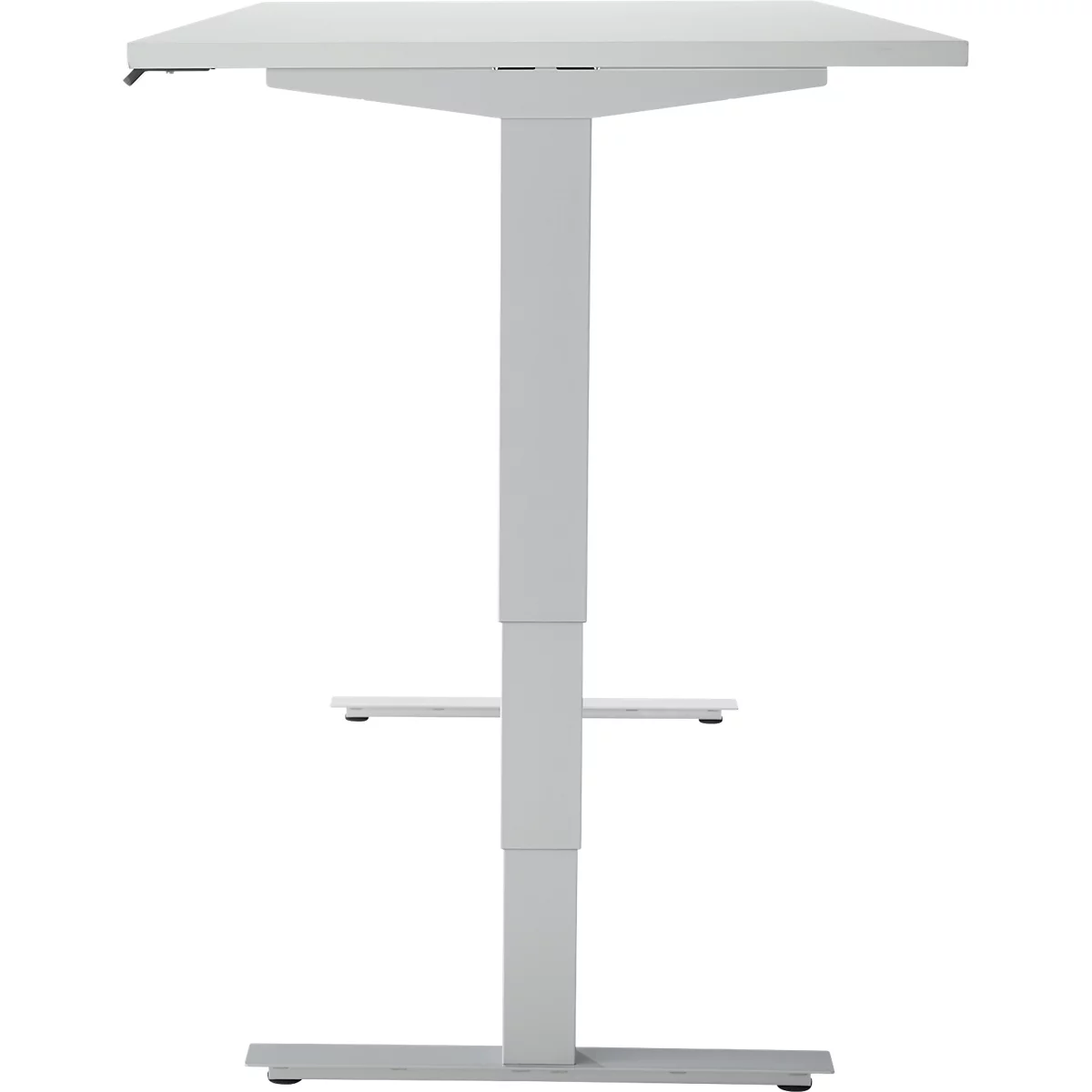 Bureau, elektrisch in hoogte verstelbaar, T-poot zonder dwarsbalk, B 1600 x D 800 x H 605-1265 mm, lichtgrijs/zilver