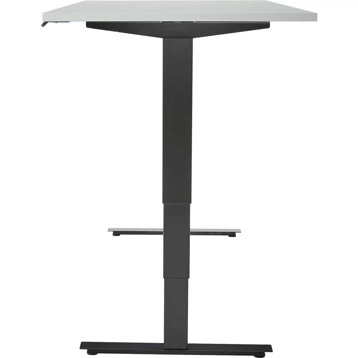Bureau, elektrisch in hoogte verstelbaar, T-poot zonder dwarsbalk, B 1600 x D 800 x H 605-1265 mm, lichtgrijs/zwart