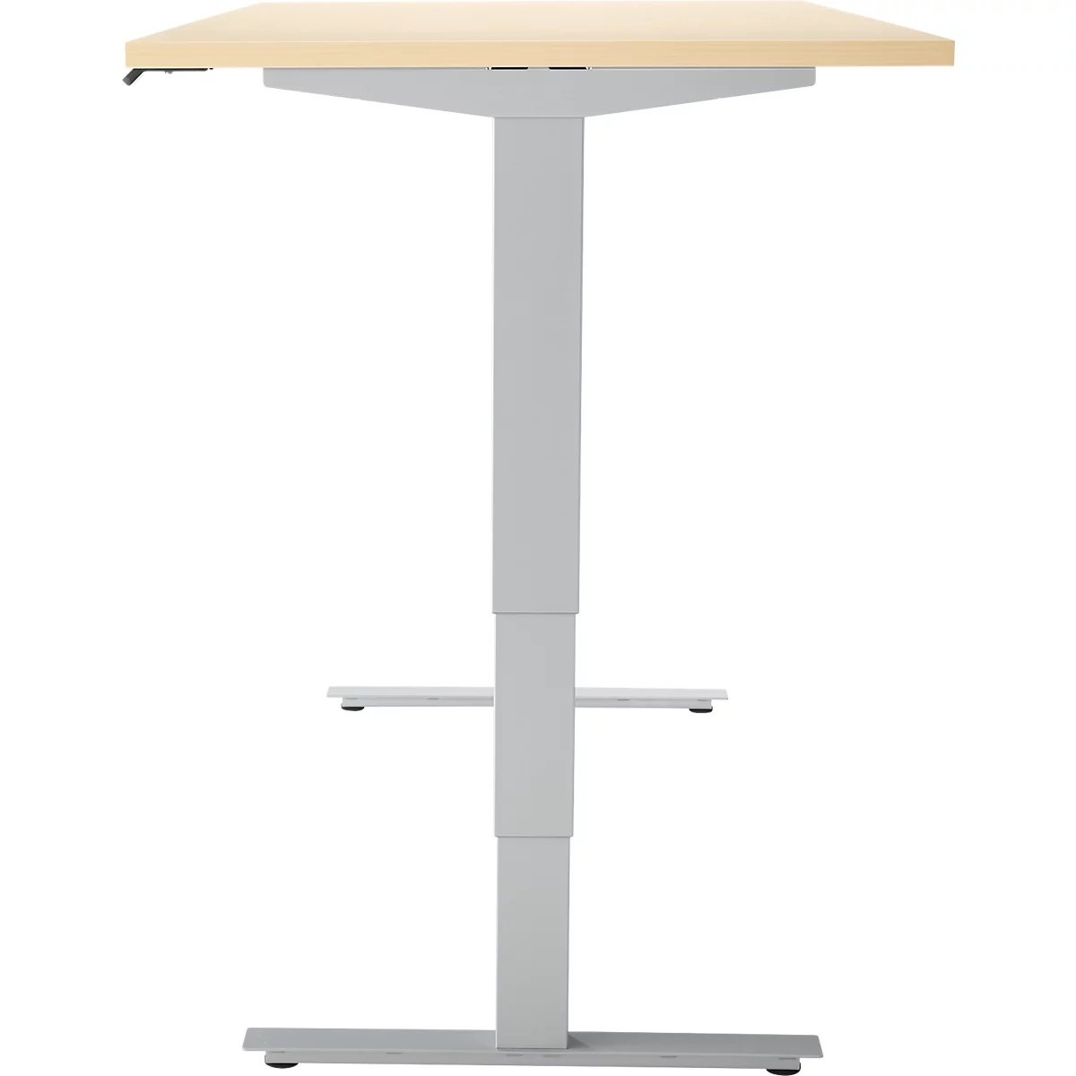 Bureau, elektrisch in hoogte verstelbaar, T-poot zonder traverse, B 1600 x D 800 x H 605-1265 mm, ahorn/zilver