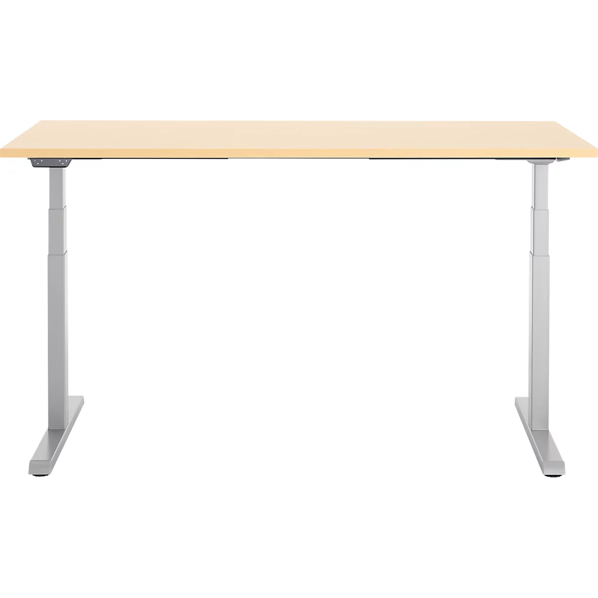 Bureau, hauteur réglable électriquement, piétement en T, L 1600 x P 800 x H 615-1275 mm, érable/alu blanc