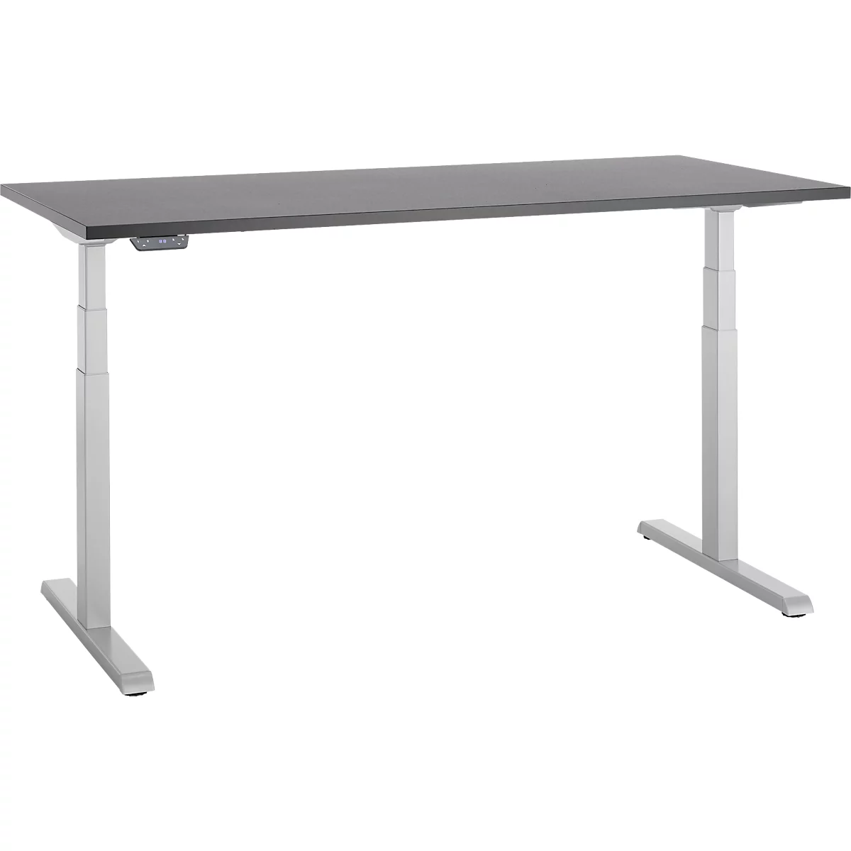 Bureau, hauteur réglable électriquement, piétement en T, L 1600 x P 800 x H 615-1275 mm, graphite/alu blanc