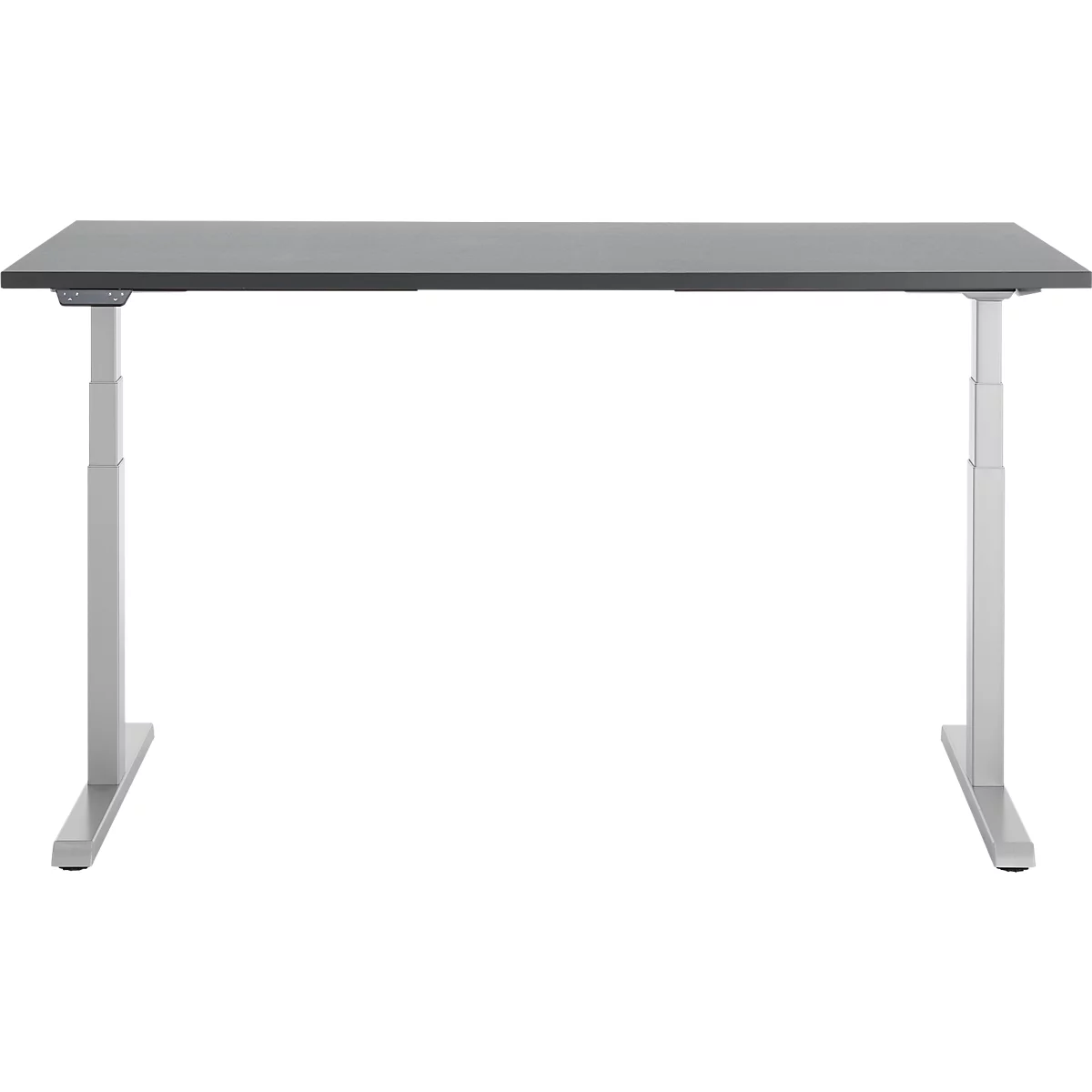 Bureau, hauteur réglable électriquement, piétement en T, L 1600 x P 800 x H 615-1275 mm, graphite/alu blanc