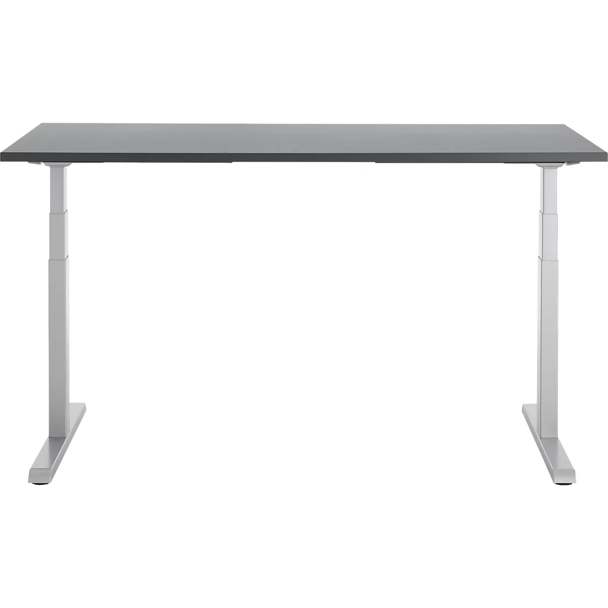 Bureau, hauteur réglable électriquement, piétement en T, L 1600 x P 800 x H 615-1275 mm, graphite/alu blanc