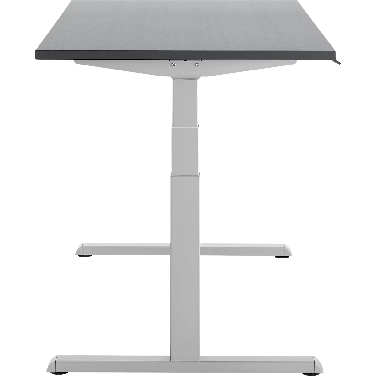 Bureau, hauteur réglable électriquement, piétement en T, L 1600 x P 800 x H 615-1275 mm, graphite/alu blanc