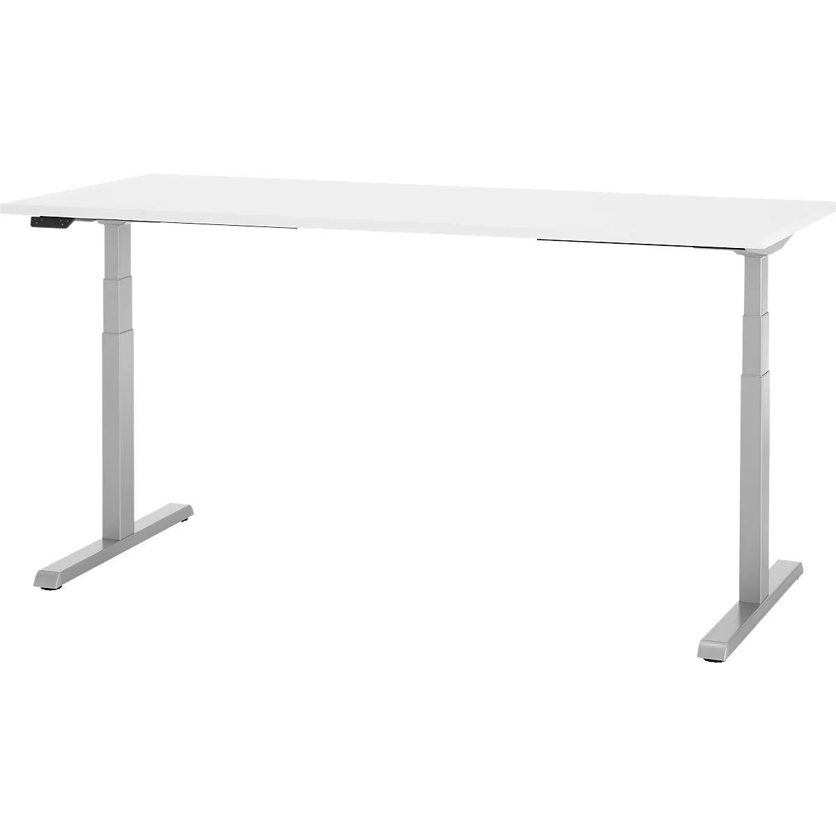 Bureau, hauteur réglable électriquement, piétement en T, L 1800 x P 800 x H 615-1275 mm, blanc/alu blanc