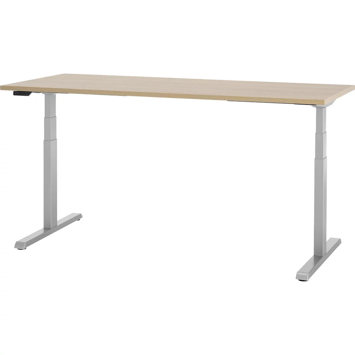 Bureau, hauteur réglable électriquement, piétement en T, L 1800 x P 800 x H 615-1275 mm, chêne/alu blanc