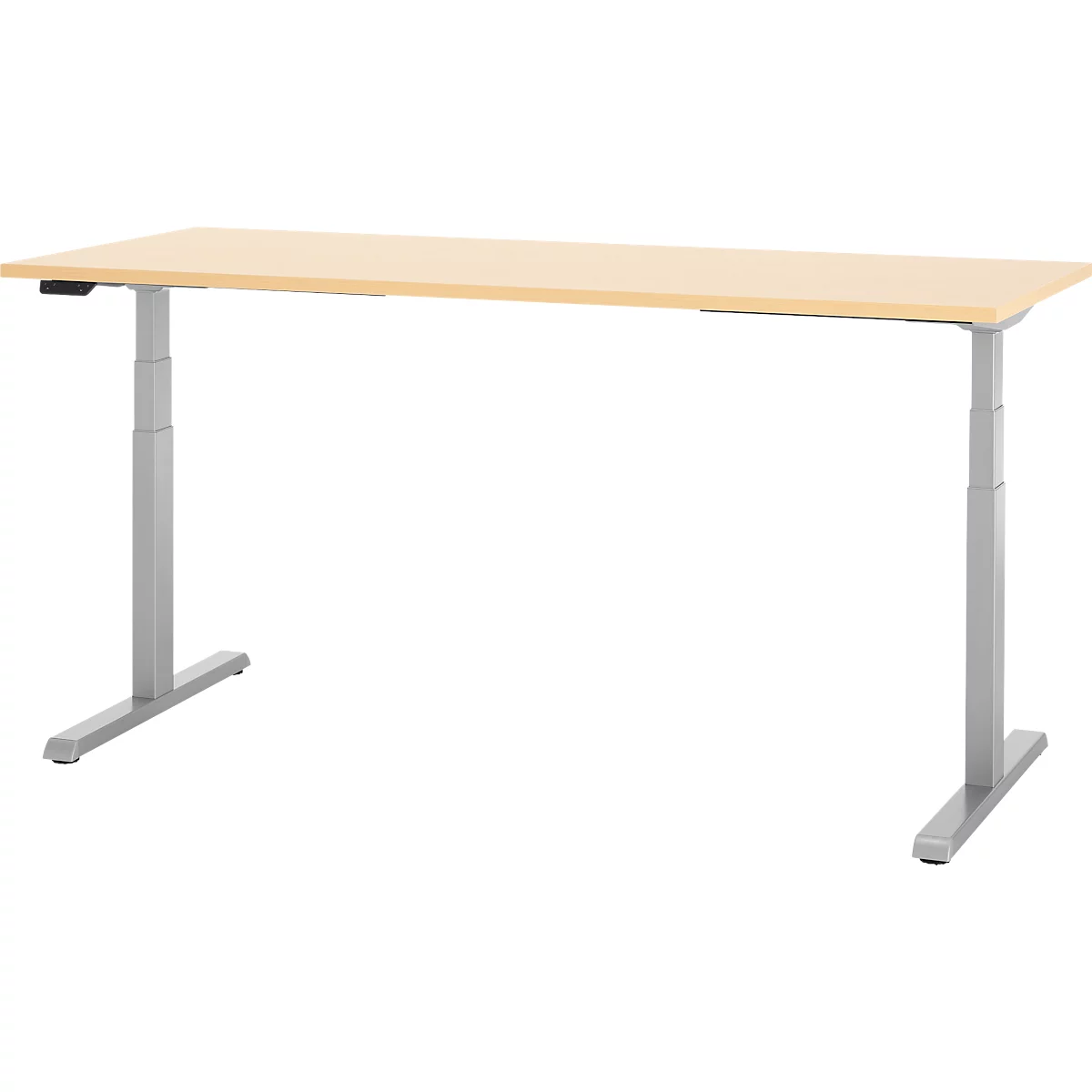 Bureau, hauteur réglable électriquement, piétement en T, L 1800 x P 800 x H 615-1275 mm, érable/alu blanc