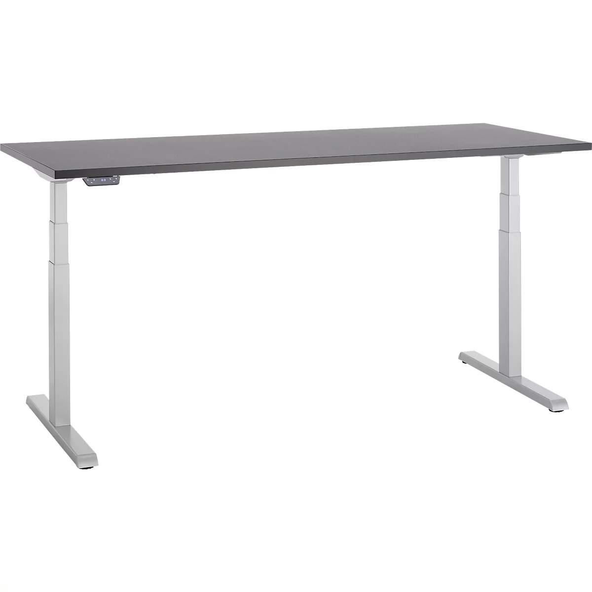 Bureau, hauteur réglable électriquement, piétement en T, L 1800 x P 800 x H 615-1275 mm, graphite/alu blanc