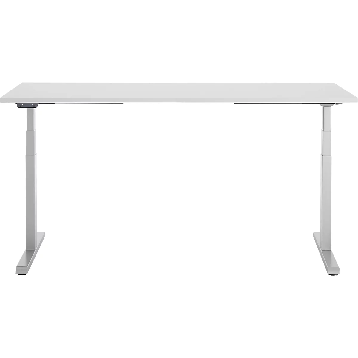 Bureau, hauteur réglable électriquement, piétement en T, L 1800 x P 800 x H 615-1275 mm, gris clair/alu blanc