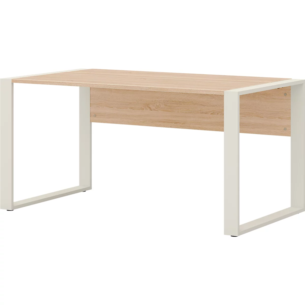 Bureau Home Office TEMPIO, rectangulaire, piètement traineau, L 1500 x P 800 x H 740 mm, chêne Sonoma/blanc