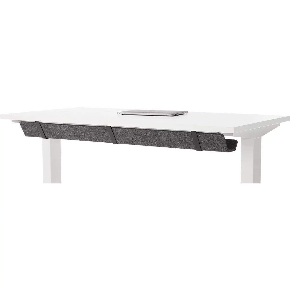 Bureau met bamboe accessoirelade & kabelgoot van gerecycled vilt, elektrisch in hoogte verstelbaar, B 1300 x D 650 x H 605-1265 mm, wit/wit