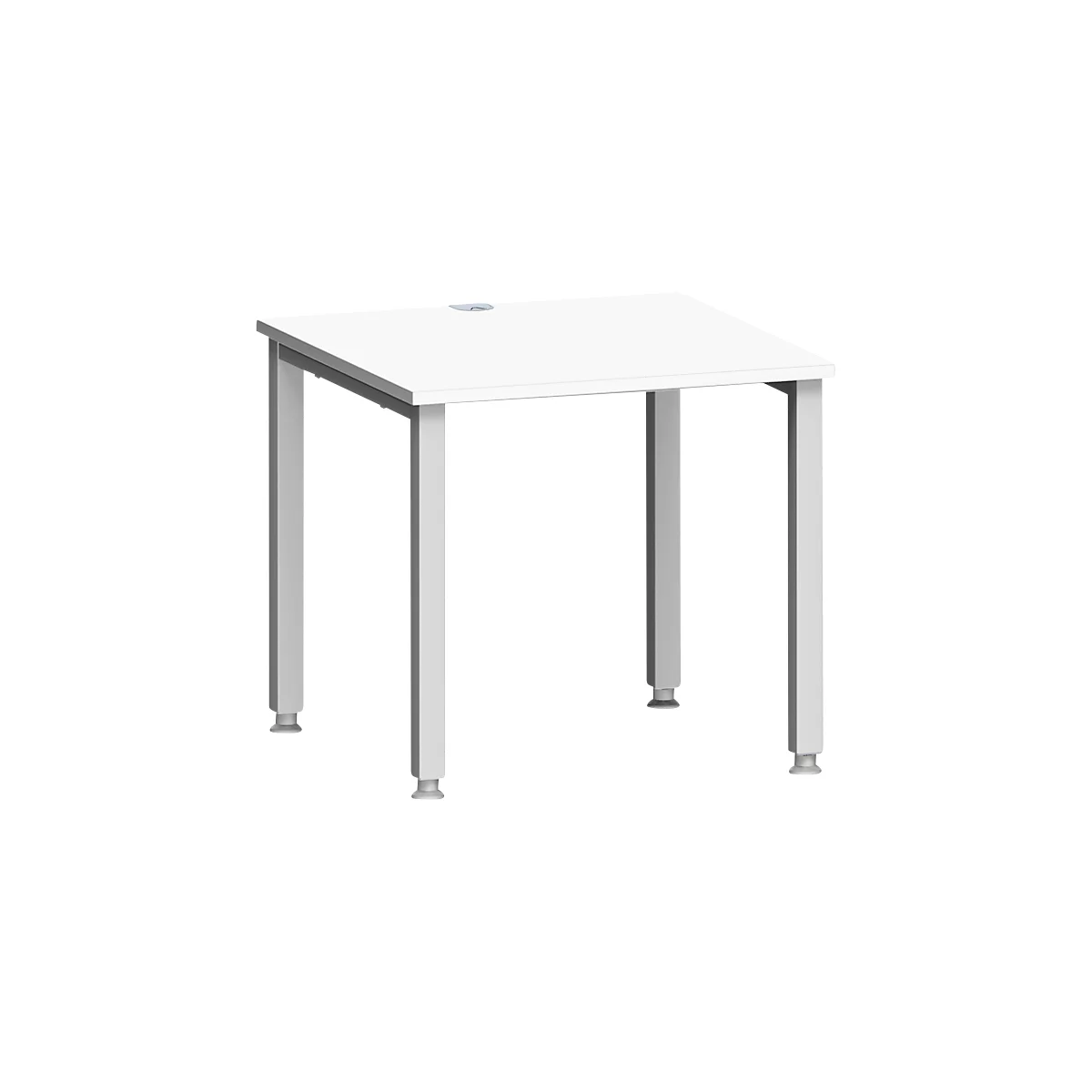 Bureau MODENA FLEX, carré, 4 pieds en tube carré, L 800 x P 800 x H 720-820 mm, blanc/aluminium blanc