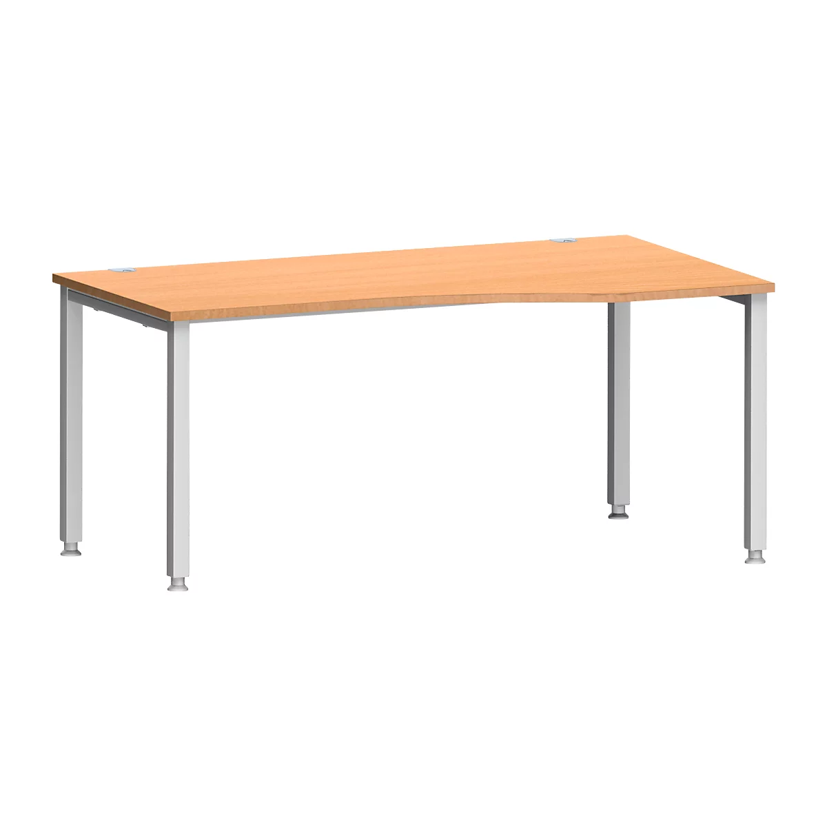 Bureau MODENA FLEX, forme libre, approche à droite, 4 pieds en tube carré, L 1800 x P 1000/800 x H 720-820 mm, hêtre/aluminium blanc