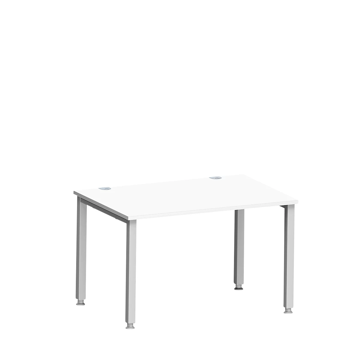 Bureau MODENA FLEX, rectangulaire, 4 pieds en tube carré, L 1200 x P 800 x H 720-820 mm, blanc/aluminium blanc