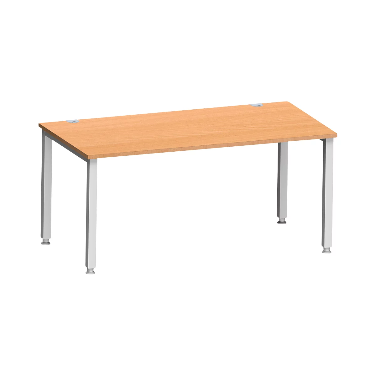 Bureau MODENA FLEX, rectangulaire, 4 pieds en tube carré, L 1600 x P 800 x H 720-820 mm, hêtre/aluminium blanc
