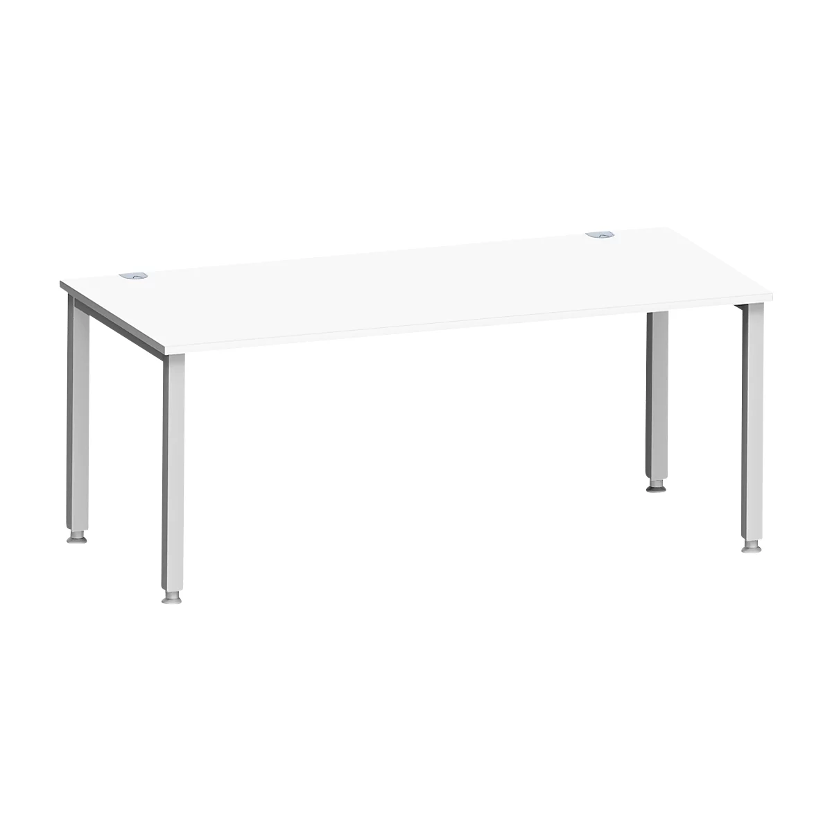 Bureau MODENA FLEX, rectangulaire, 4 pieds en tube carré, L 1800 x P 800 x H 720-820 mm, blanc/aluminium blanc