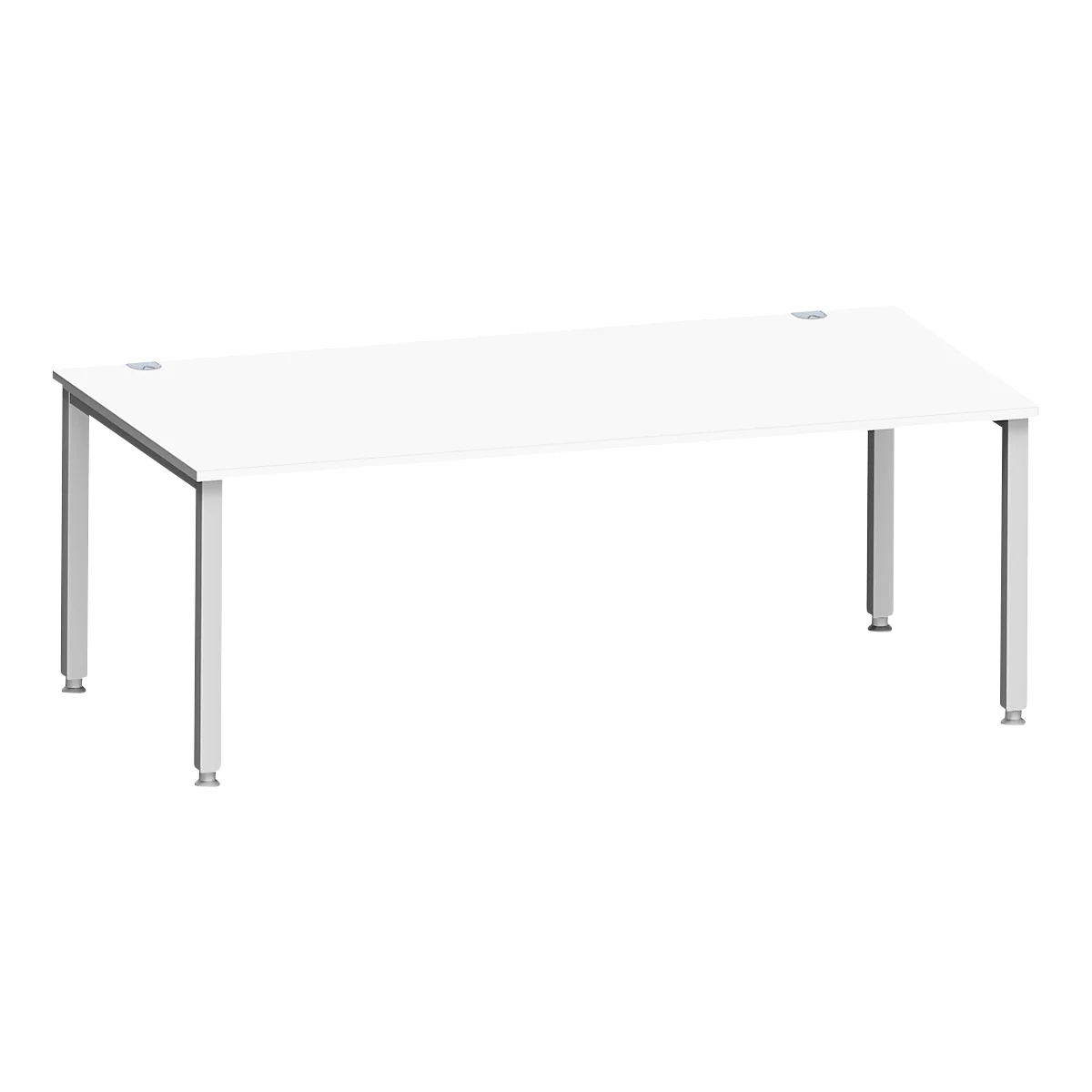 Bureau MODENA FLEX, rectangulaire, 4 pieds en tube carré, L 2000 x P 1000 x H 720-820 mm, blanc/aluminium blanc