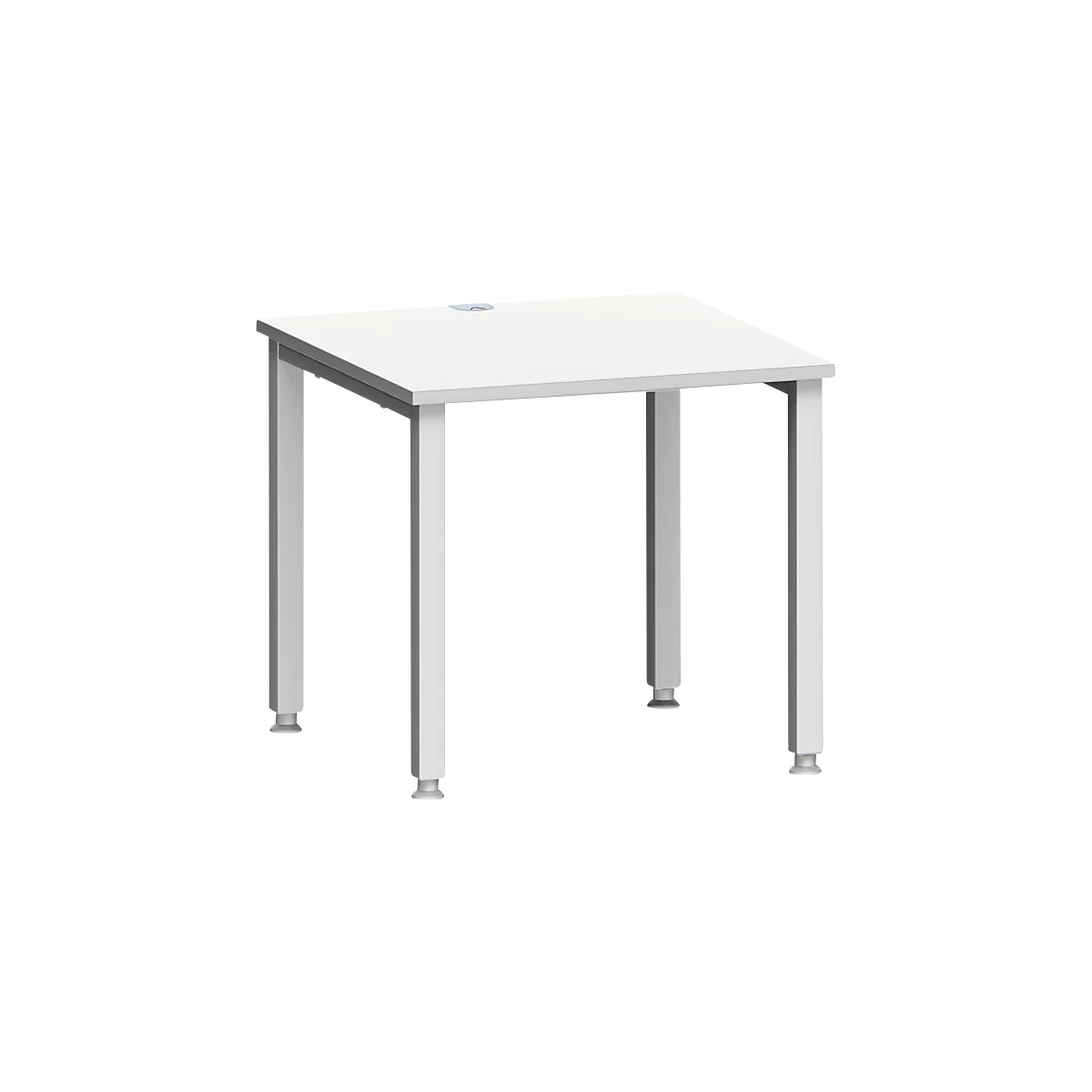 Bureau MODENA FLEX, vierkant, 4-poots vierkante buis, B 800 x D 800 x H 720-820 mm, lichtgrijs/wit aluminium