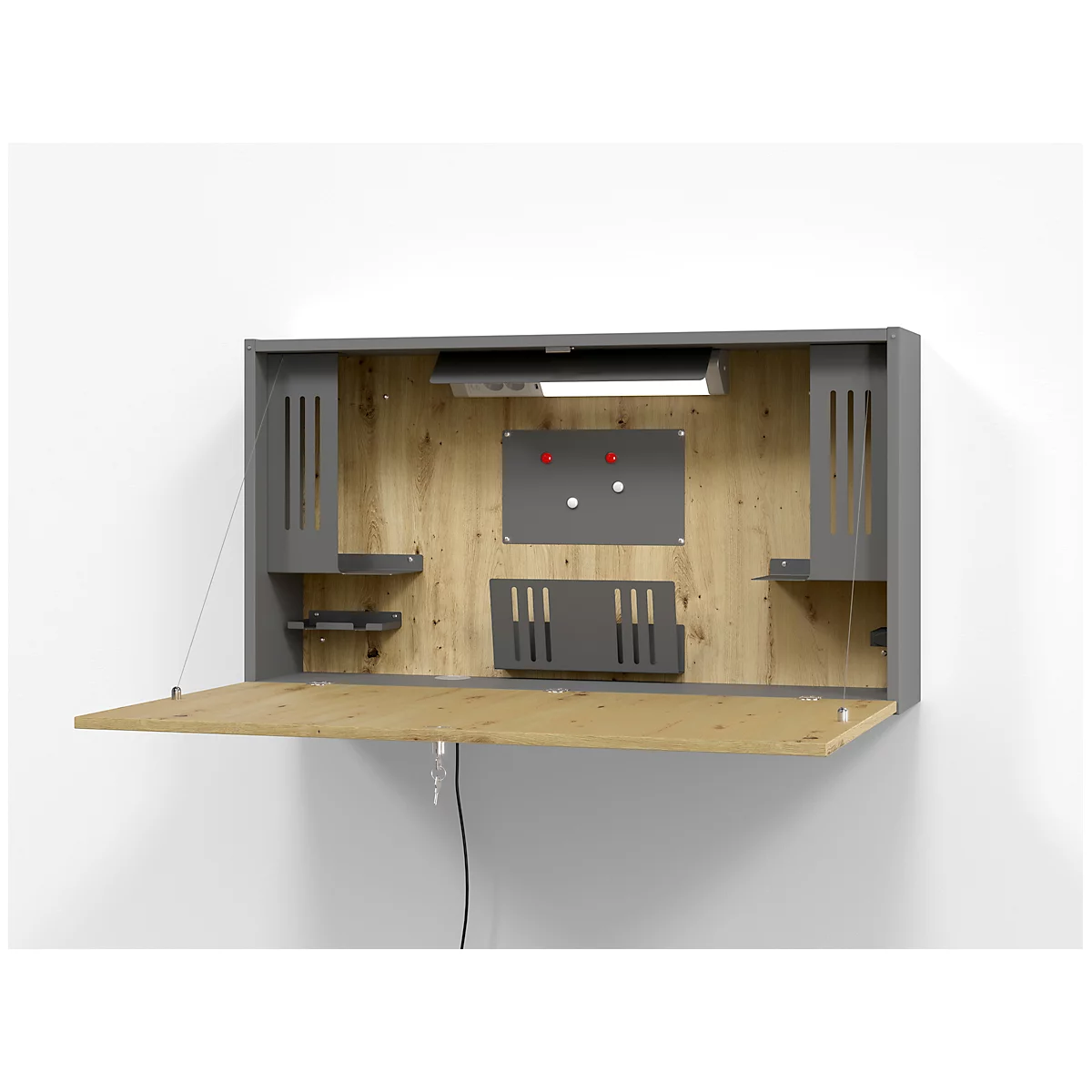 Bureau mural, L 1200 x P 260 x H 650 mm, gris graphite/chêne noueux