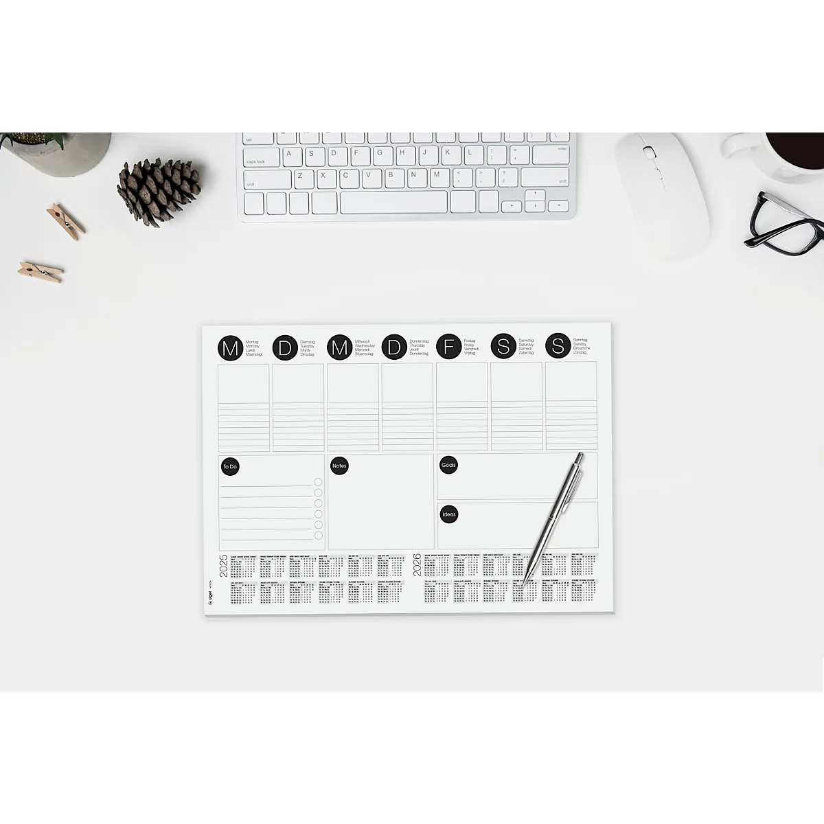 Bureau-onderlegger Sigel weekplan 2-jaar-kalenderrooster, A3, papier, 30 vellen, to-do lijst enz., z/w